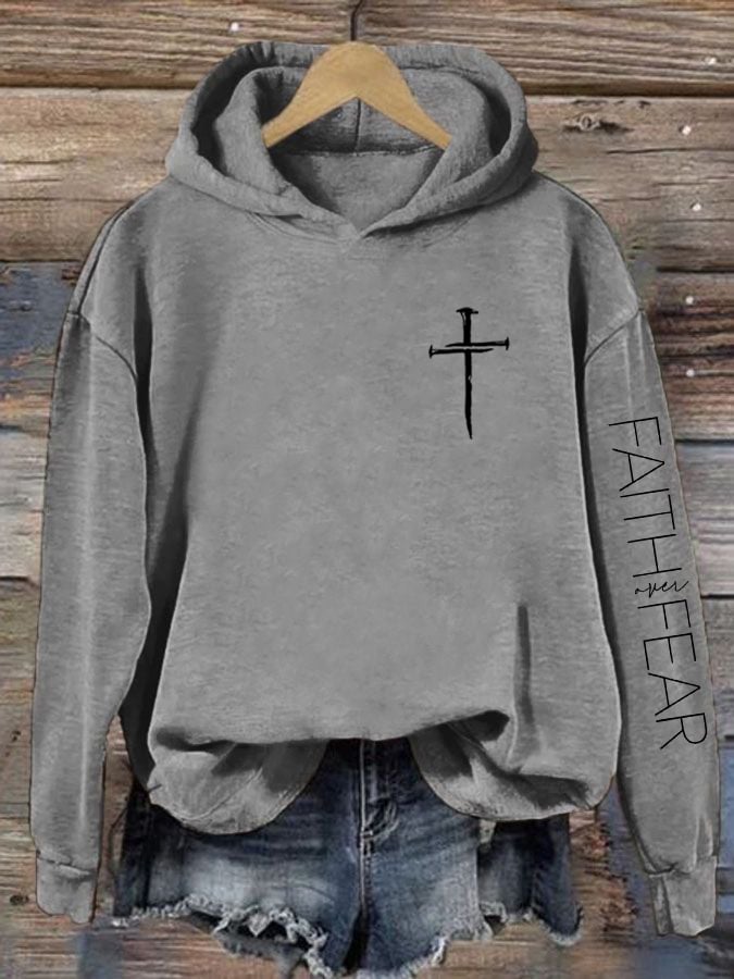 Women'S Faith over Fear Cool Christian Graphic Print Hoodie