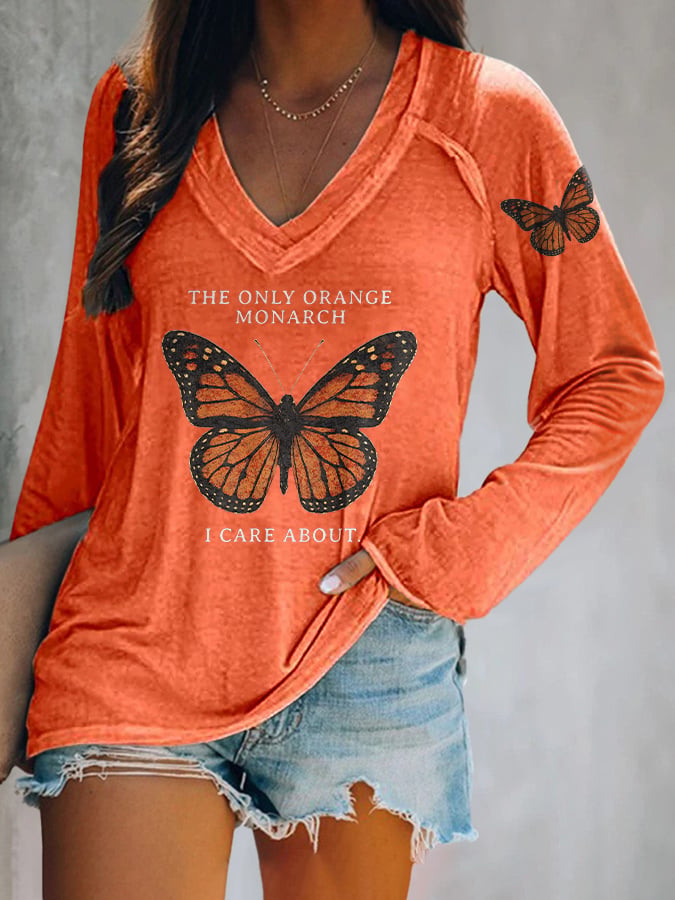 🔥Buy 3 Get 15% Off🔥V-neck Retro The Only Orange Monarch I Care About Print T-Shirt