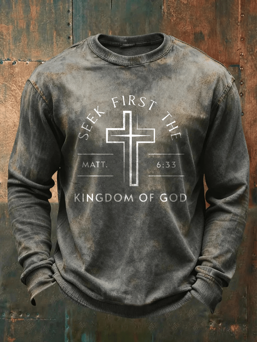 Men's Retro Faith Printed Crew Neck Sweatshirt