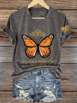 🔥Buy 3 Get 15% Off🔥V-Neck Retro No Kings We Only Need One Monarch Butterfly  Print T-Shirt