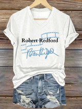 V-Neck Retro Film Strip Print T-Shirt