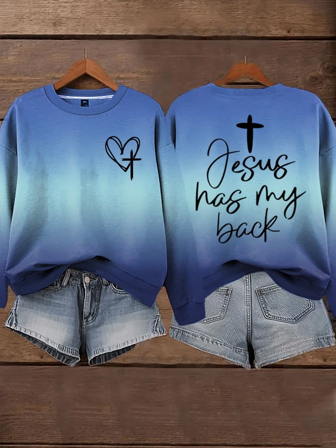 Women's Jesus Has My Back Print  Sweatshirts