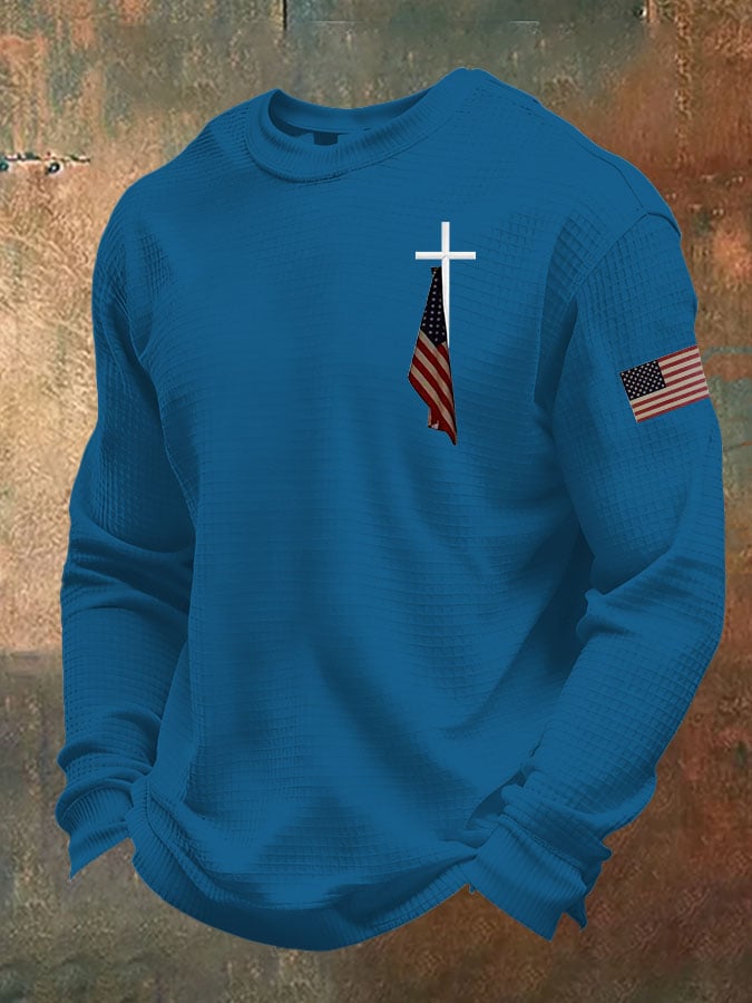 Men's Cross Print Casual Waffle T-Shirt