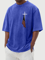 🔥Buy 3 Get 15% Off🔥Men's Vintage Flag Cross Print Cotton Washed T-Shirt