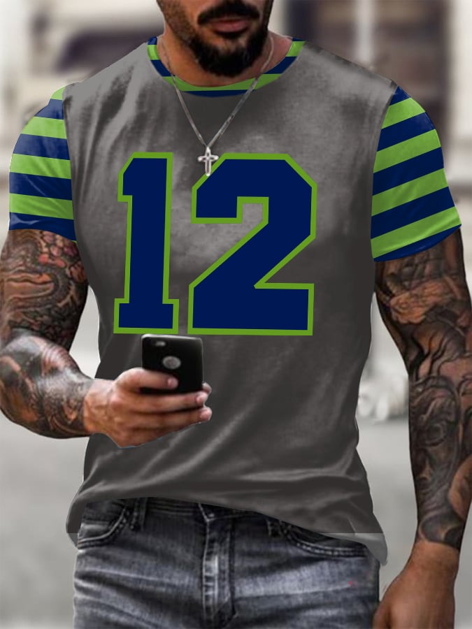 Men's Rugby Print Casual T-Shirt