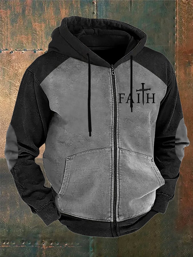 Men's Faith Cross Print Zip-Up Hoodie