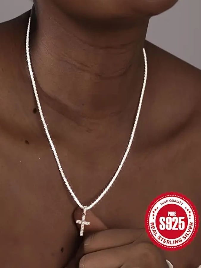 Women's 925 Sterling Silver With Cross Pendant Necklace