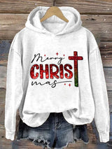 Women's Casual Christmas Art Cross Faith Print Hoodie