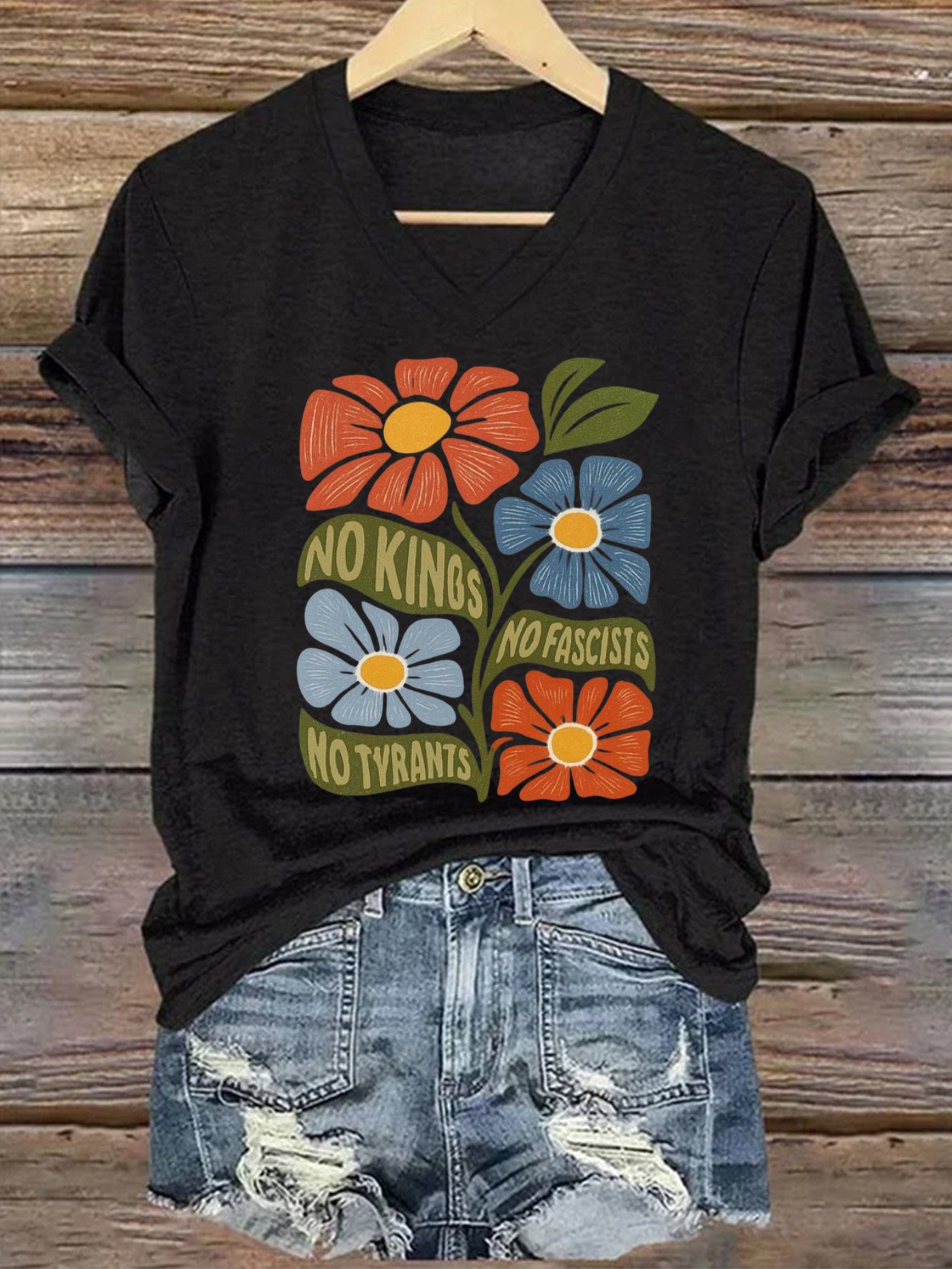 🔥Buy 3 Get 15% Off🔥Women's No Kings No Fascists No Tyrants No Nazis Print T-shirt