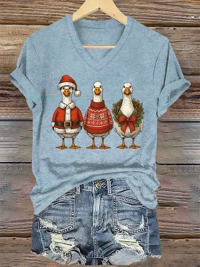 Women's Santa Goose Print T-shirt
