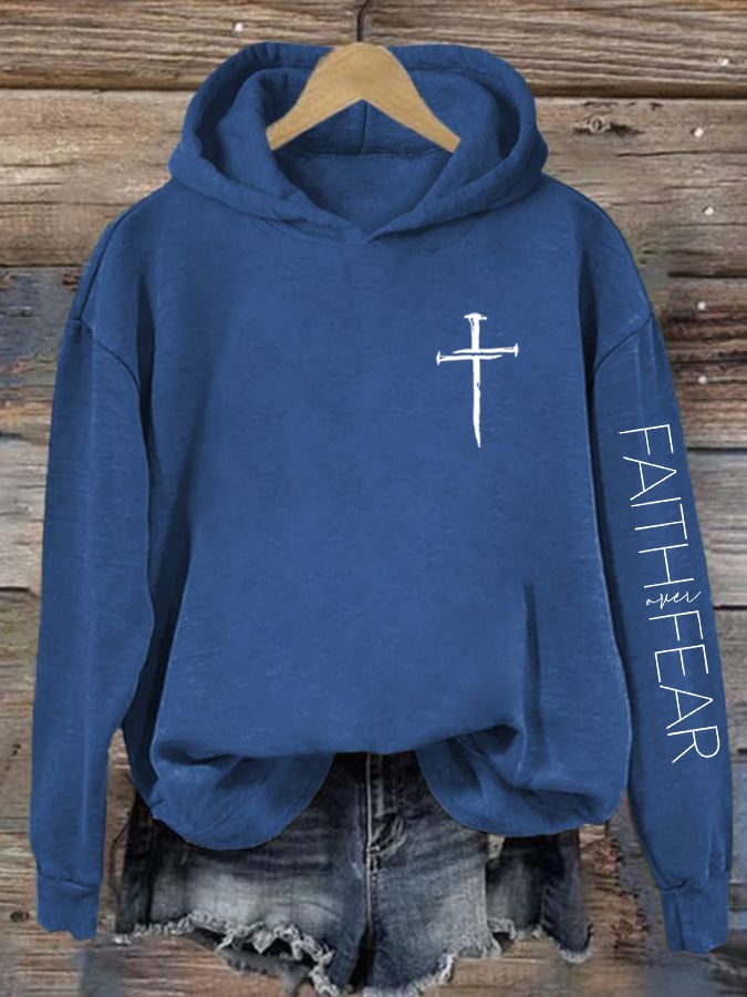 Women'S Faith over Fear Cool Christian Graphic Print Hoodie