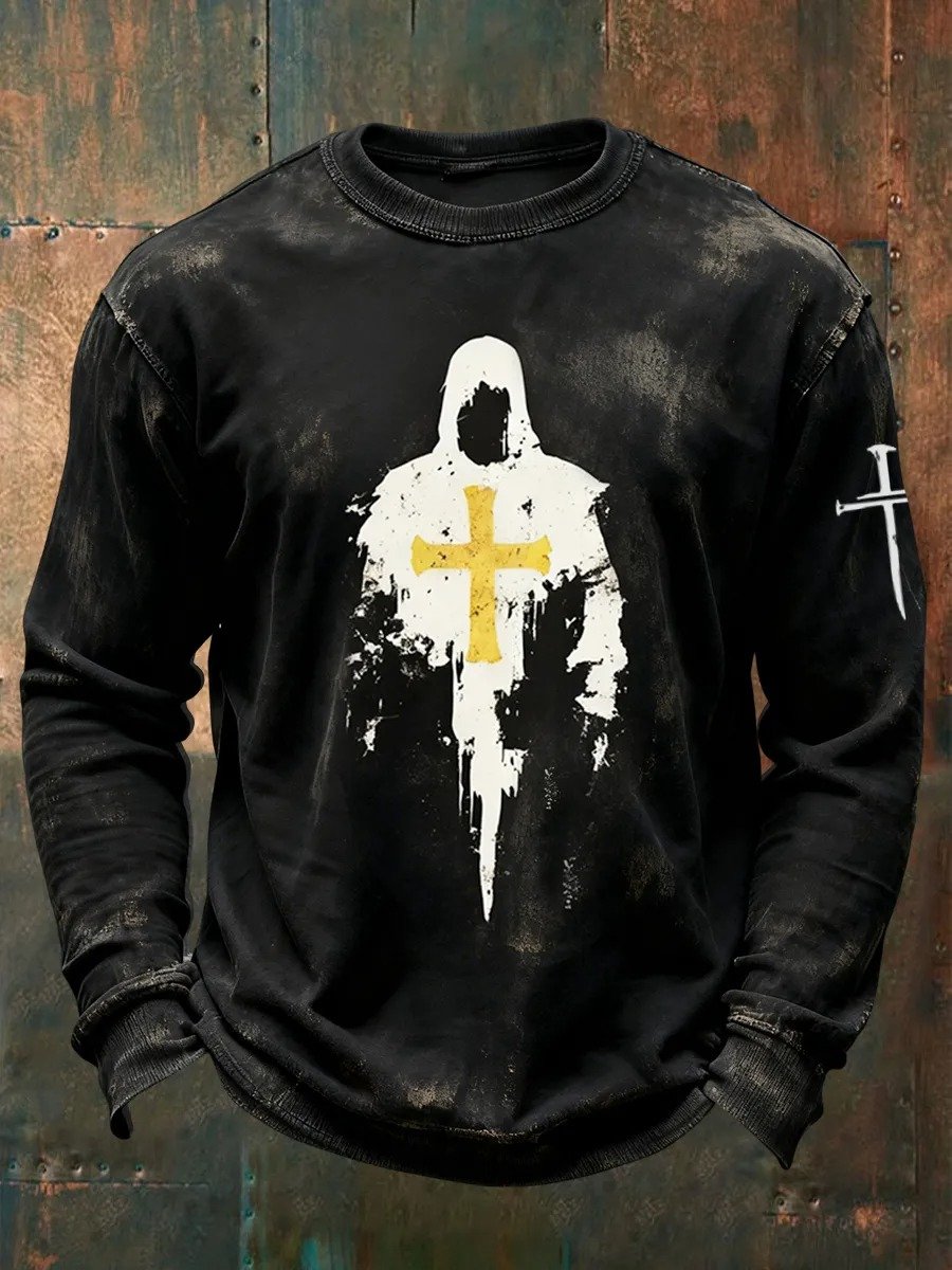 Men's Retro Jesus Faith Printed Crew Neck Sweatshirt