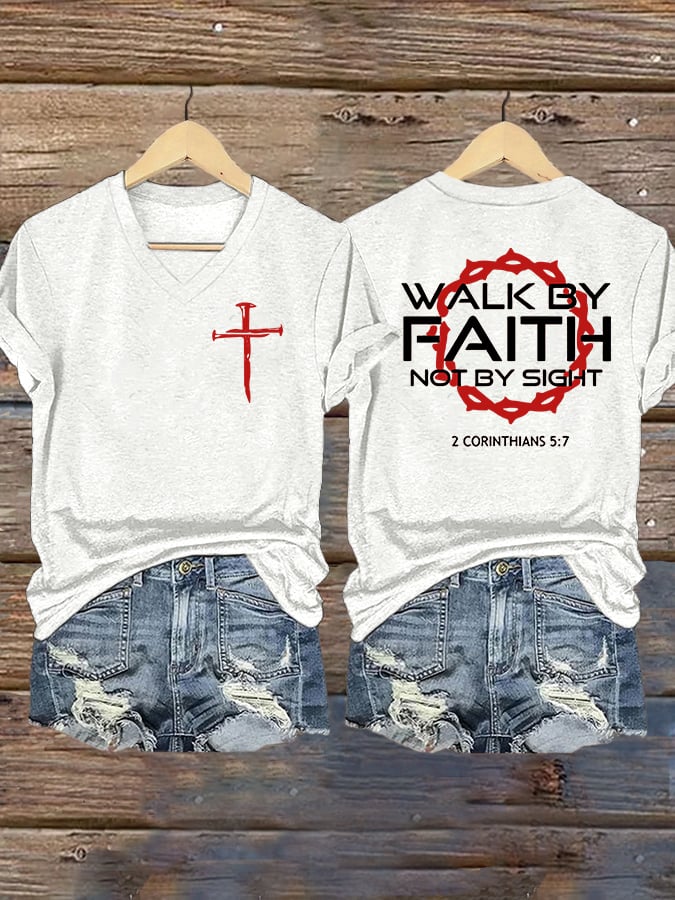 Women's Faith Print V-Neck T-Shirt