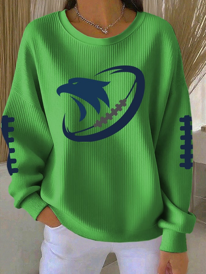 Women's Rugby Print Knit Crew Neck Long Sleeve Top