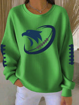 Women's Rugby Print Knit Crew Neck Long Sleeve Top