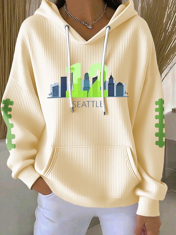 Women's Rugby Print Casual Hoodie