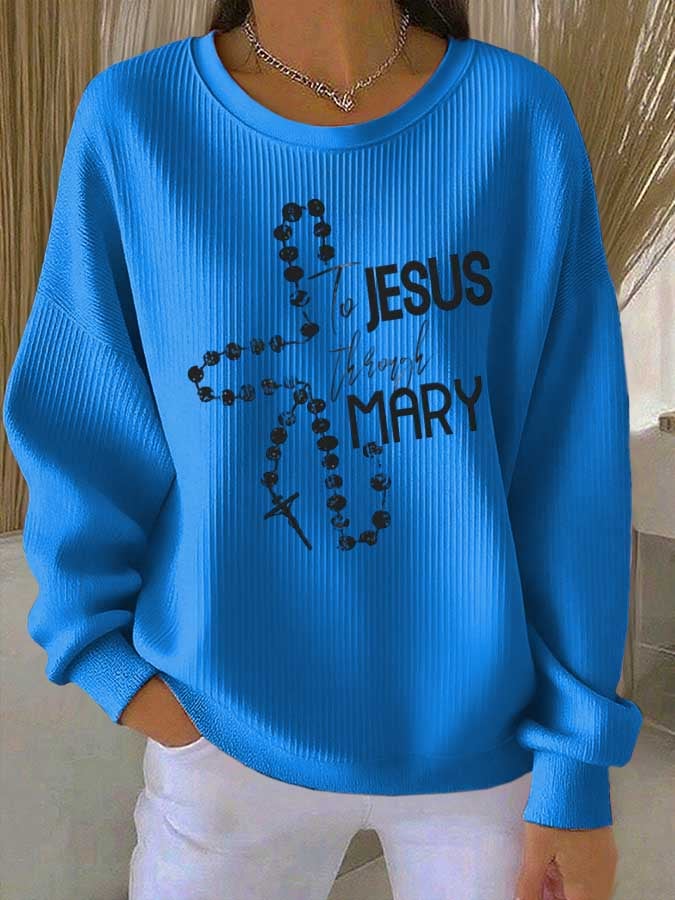 Women's Faith Print Knit Crew Neck Long Sleeve Top