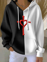 Women's Casual Contrasting Print Faith Textured Hoodie
