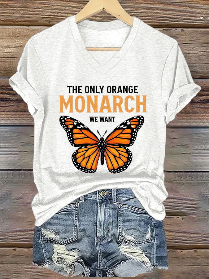 🔥Buy 3 Get 15% Off🔥V-Neck Retro The Only Orange Monarch We Want Print T-Shirt