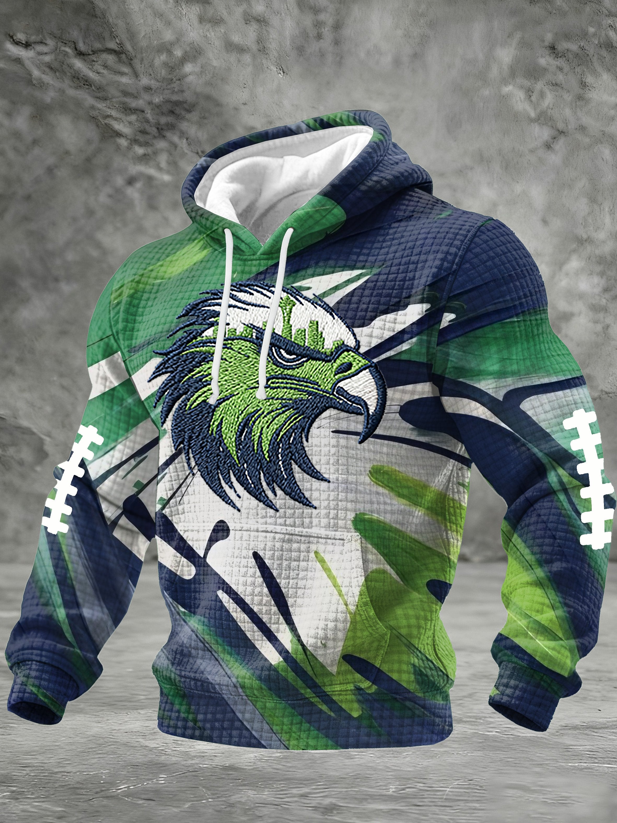 Men's Football Print Checkered Fabric Hooded Sweatshirt