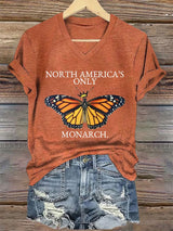 🔥Buy 3 Get 15% Off🔥V-Neck Retro North America’s Only Orange Monarch Print T-Shirt