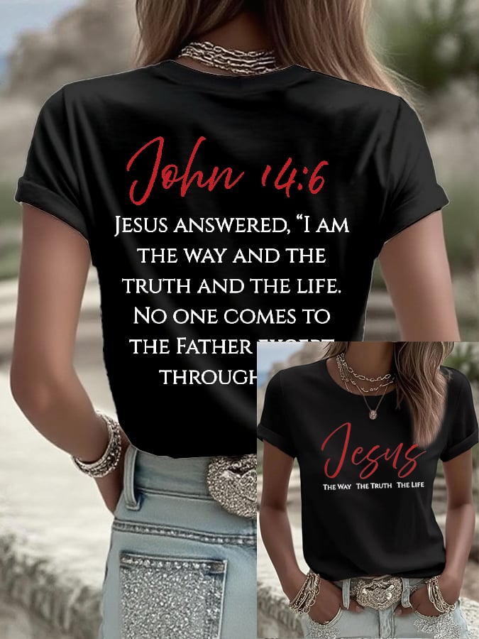 Women's Vintage Faith The Way The Truth The Life Printed Casual T-Shirt