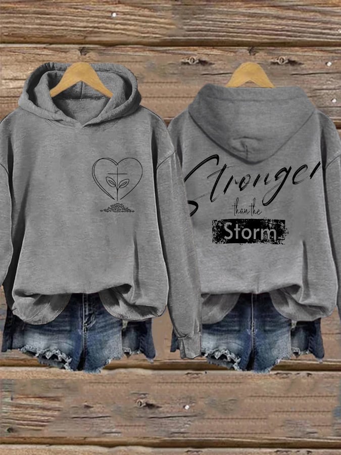 Retro Faith Mental Health Stronger Than The Storm Print Hoodie