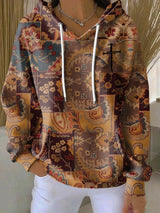 Women's Casual Retro Color Block Contrast Print Faith Texture Hoodie
