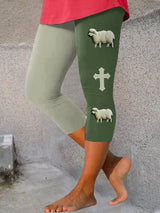 Women's Faith Sheep Print Casual Printed Cropped Leggings