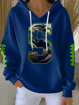 Women's Casual Rugby Print Long-Sleeve Hooded Sweatshirt