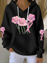 Women's Pink Print Casual Hooded Sweatshirt