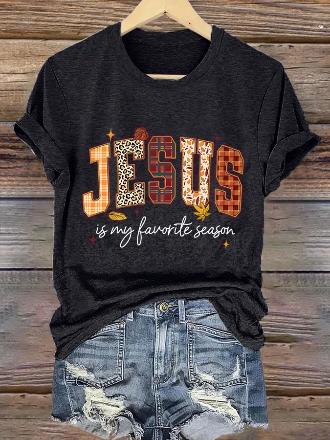 Women'S Casual Faith "Time With Jesus Is My Favorite Season" Short-Sleeved T-Shirt