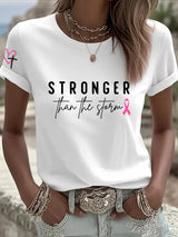 Women's Stronger Than The Storm Breast Cancer Awareness Print Casual T-shirt