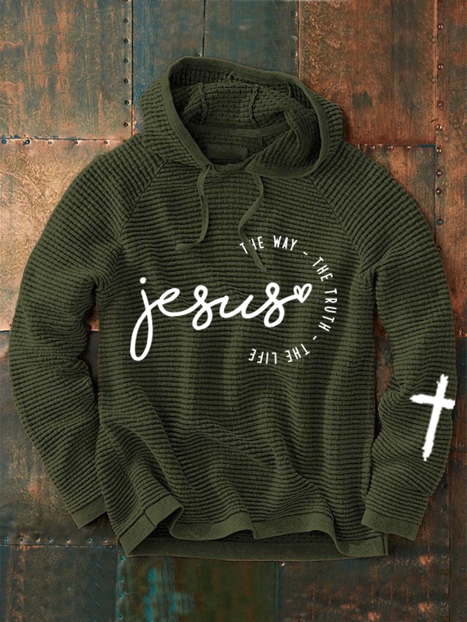 Men'S Jesus The Way The Truth The Life Print Long Sleeve Hoodie
