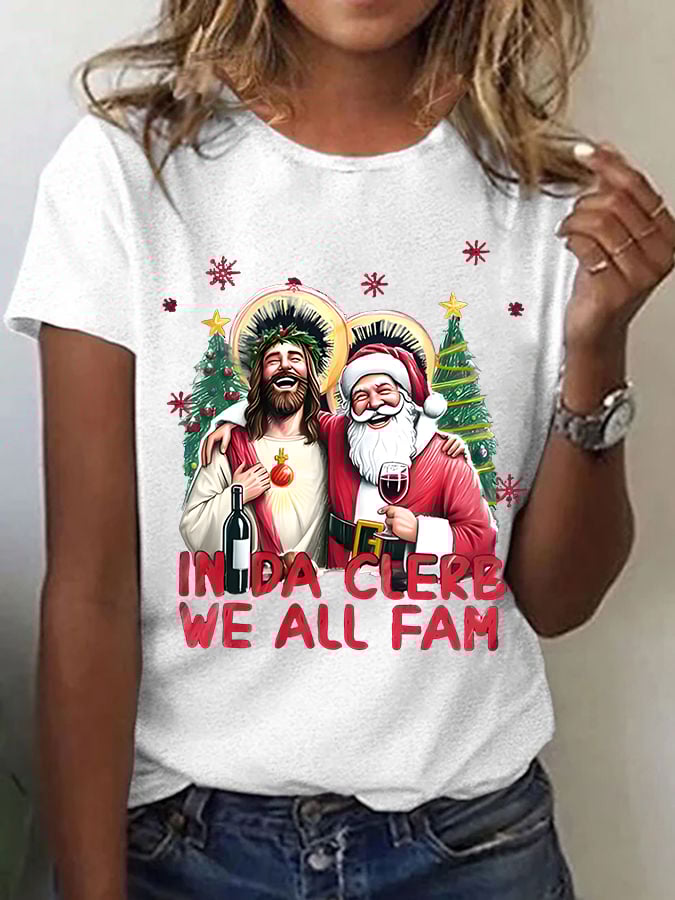 Women'S Casual Faith "We Are All Family" Print Short Sleeve T-Shirt