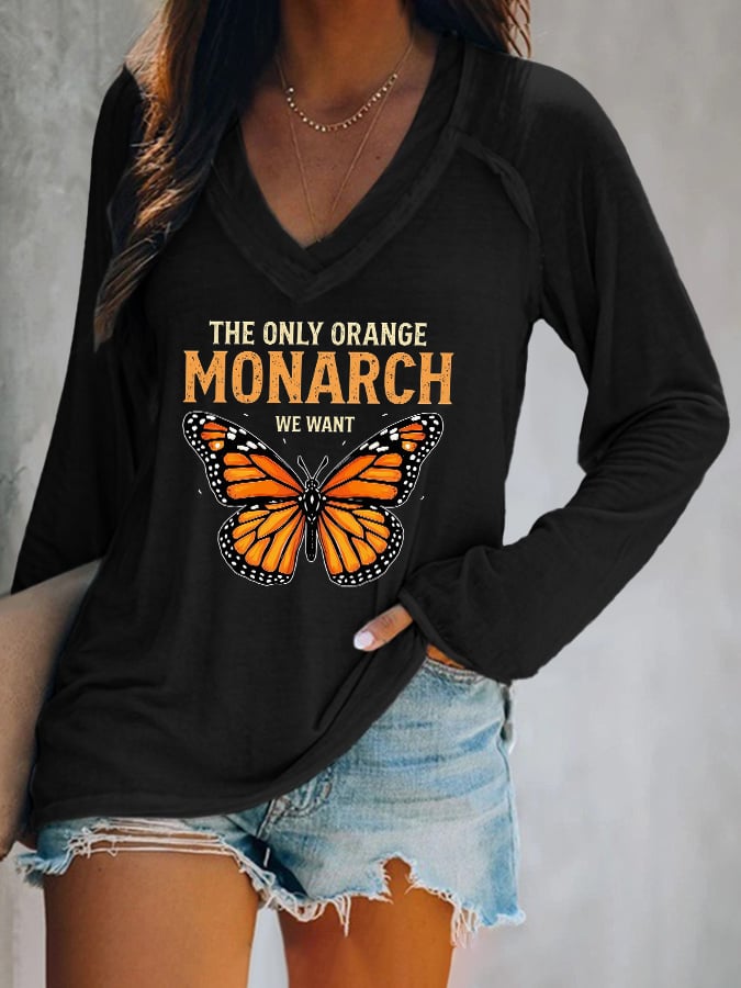 🔥Buy 3 Get 15% Off🔥V-neck Retro The Only Orange Monarch We Want Print T-Shirt