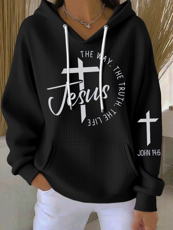 Women's  The Way The Truth Jesus Print Casual Hooded Sweatshirt
