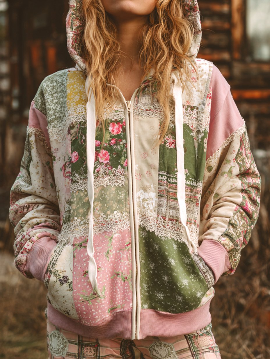 Women's Casual Romantic Floral Print Zipper Jacket