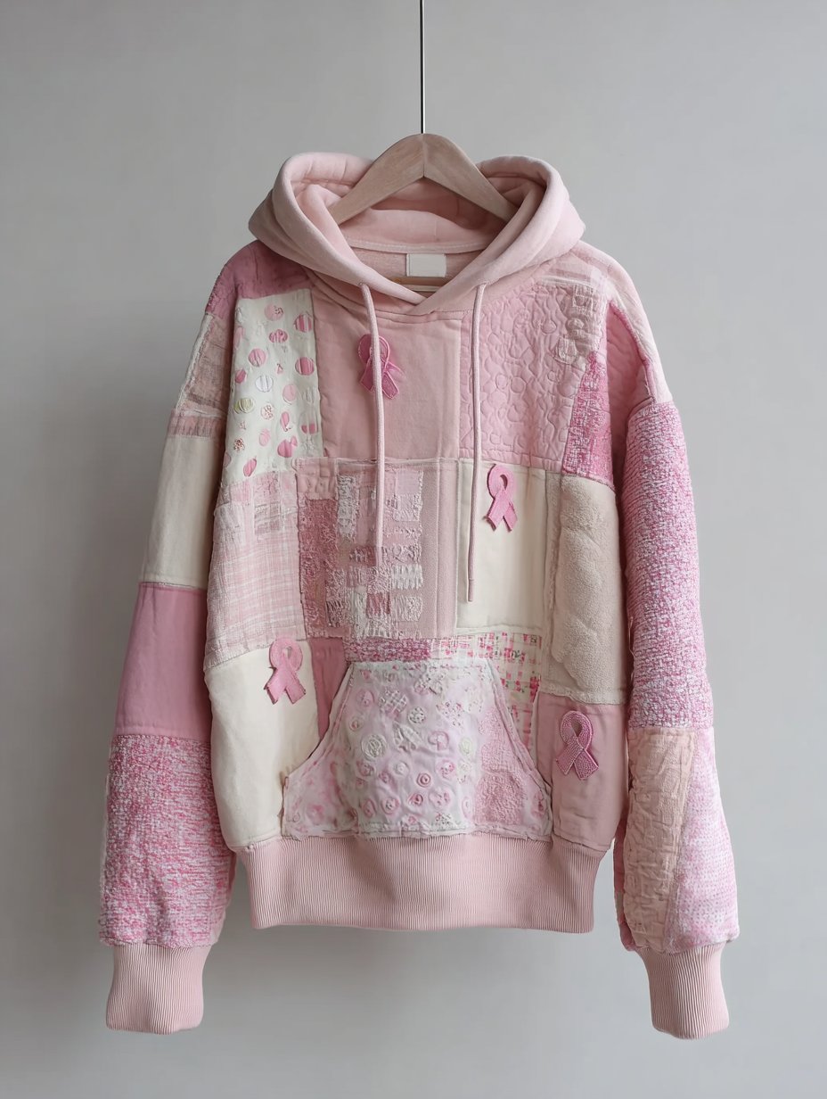 Women's Breast Cancer Patchwork Art Print Sweatshirt