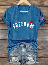 Women's Commemorative Print V Neck T-shirt