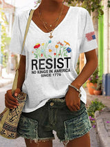 🔥Buy 3 Get 15% Off🔥V-Neck Retro Resist No Kings In America Since 1776 Print T-Shirt