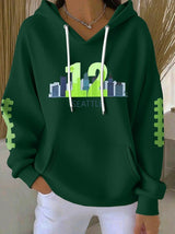 Women's Rugby Print Casual Hoodie