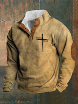 Men's Vintage Faith "Faith Over Fear" Printed Stand Collar Button-Up Sweatshirt