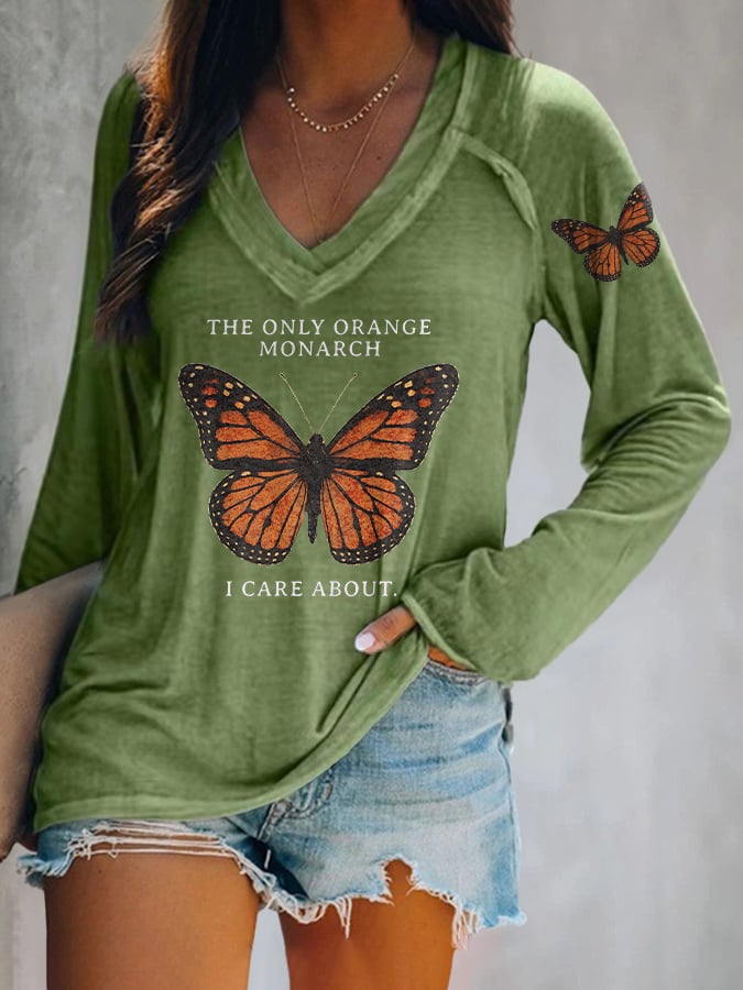🔥Buy 3 Get 15% Off🔥V-neck Retro The Only Orange Monarch I Care About Print T-Shirt