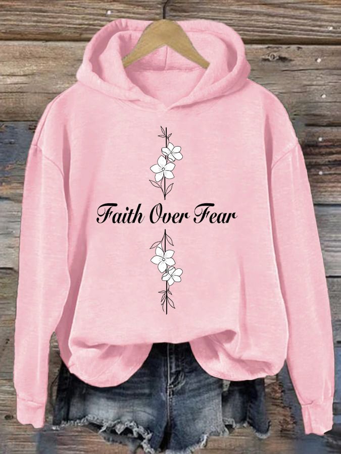 Women's Casual Faith Overcomes Fear Cross Hoodie