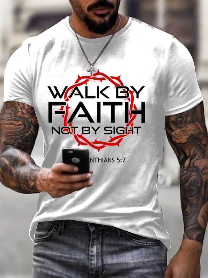 Jesus Walks by Faith Christian Cotton T-Shirt