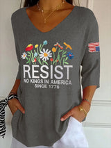 🔥Buy 3 Get 15% Off🔥V- Neck Retro Resist No Kings In America Since 1776 Print Shirt