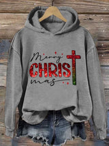 Women's Casual Christmas Art Cross Faith Print Hoodie