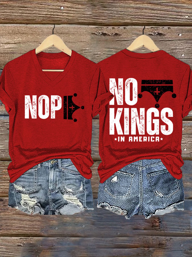 🔥Buy 3 Get 15% Off🔥V-Neck Retro No Kings In America Print T-Shirt