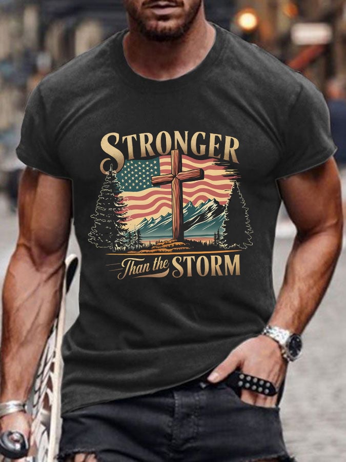 Men'S Casual Christian Shirt American Flag Cross Graphic Print Short Sleeve T-Shirt